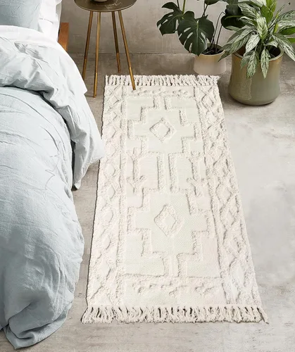 Miniatura 19 de Uphome Alfombra bohemia para pasillo de 2 x 6 pies, color beige, de algodón, lavable, con borlas, tejida a mano, alfombra de pasillo occidental