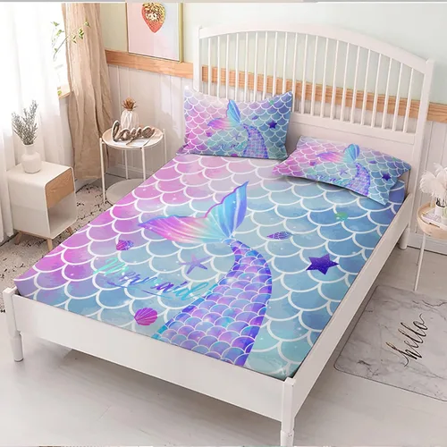 Miniatura 11 de MUSOLEI Juego de sábanas bajeras de teñido anudado para niñas, color rosa y azul, juego de ropa de cama bohemio de 2 piezas, sábana bajera de Tie Dye