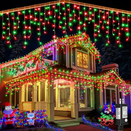 Miniatura 16 de Luces de carámbano, luces de Navidad de 33 pies con 400 LED, 75 caídas, 8 modos, enchufable e impermeable, para festividades, boda, fiesta, hogar