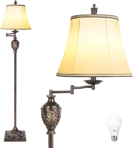 Miniatura 18 de Lámpara de pie LED tradicional con brazo oscilante ajustable de 350°, lámpara de poste vintage con brazo oscilante para sala de estar, dormitorio