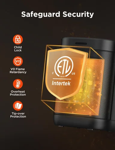Miniatura 5 de Calentador de espacio de 1500 W para uso en interiores, calentamiento rápido 2S, calentador eléctrico de cerámica con termostato, temporizador de 24