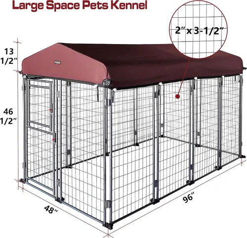 Miniatura 4 de Perrera para perros de 8 x 4 x 5 pies al aire libre con cubierta de techo para perros grandes, valla de perro resistente, alambre soldado Catio