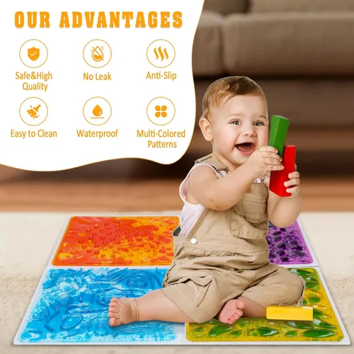 Miniatura 3 de Azulejos sensoriales para piso, juego de 4 alfombrillas texturizadas para jugar, almohadillas de 12 x 12 pulgadas para niños, azulejos decorativos