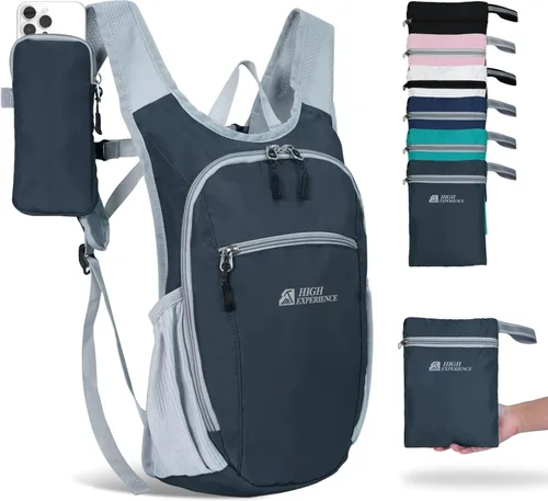 Mochila de senderismo 10L/15L, pequeña mochila de día ligera, plegable, para viajes, resistente al agua, para mujeres y hombres (Gris, 10L)