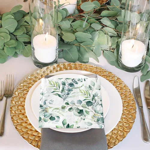 Miniatura 5 de AnyDesign 80 servilletas de papel de eucalipto vegetal, acuarela, hojas verdes de primavera, servilletas de almuerzo, servilletas decorativas
