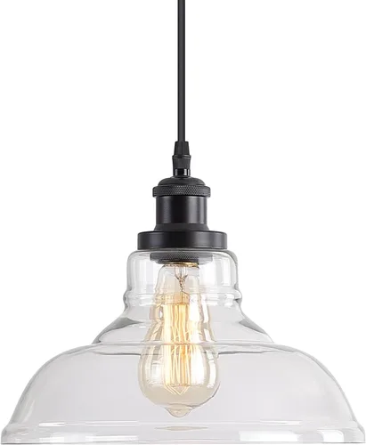 GLADFRESIT Luces colgantes industriales, luz colgante vintage sobre mesa, pantalla de cristal de cúpula transparente, cabezal y base de lámpara