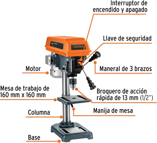 Miniatura 2 de Truper 16174 / TAPI-8-1/2 X 8" Prensa de taladro de piso, 1/3 HP