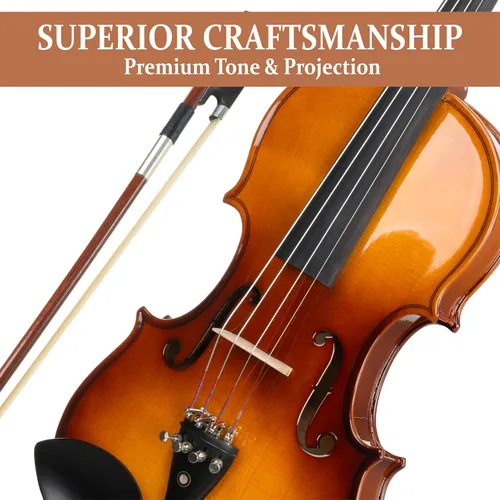 Miniatura 6 de Cecilio 1/2 Violín de madera maciza con estuche rígido, arco, colofonia, afinador, soporte para los hombros y libro de lecciones – Ideal