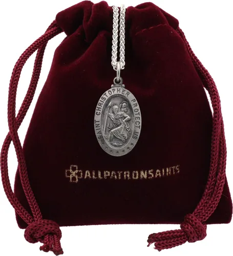 Miniatura 8 de Collar con medalla de St Christopher – Medallón oval de plata de ley y cadena – Grabado personalizado – Caja de regalo