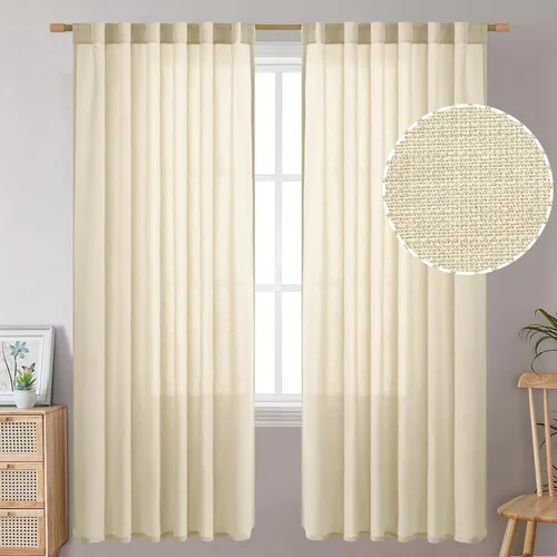 Miniatura 16 de BGment Cortinas blancas puras de 63 pulgadas de largo, juego de 2 paneles para dormitorio, pestañas traseras, aspecto de lino grueso, arpillera