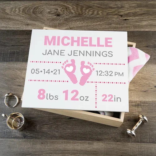 Miniatura 3 de Caja de recuerdo personalizada para bebé (huellas azules, regulares)