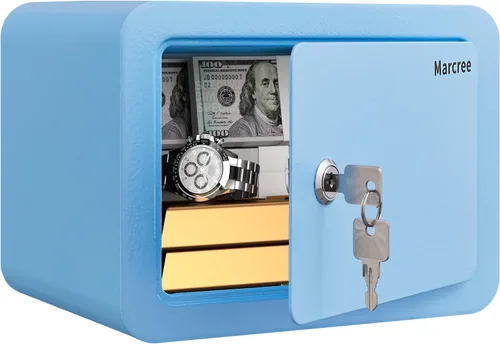 Miniatura 8 de Marcree Caja fuerte de 0.23 cachorros, pequeña caja fuerte con llave, mini caja fuerte para el hogar para dinero, monedas y efectivo, cajas fuertes