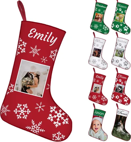 Miniatura 13 de Calcetines de Navidad personalizados con foto de nombre, imagen de perros y mascotas, patas de perro, calcetines de Navidad, decoración colgante