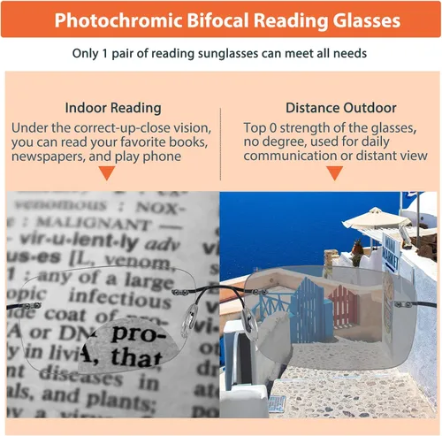 Miniatura 3 de K.LAVER Gafas de lectura bifocales fotocromáticas Gafas de luz anti-azul Gafas de sol de transición sin montura Mujeres Hombres Lectores de sol