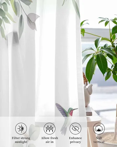 Miniatura 4 de Cortinas traslúcidas de eucalipto verde de 63 pulgadas de largo, juego de 2 paneles de cortinas para cocina, dormitorio, sala de estar, puerta