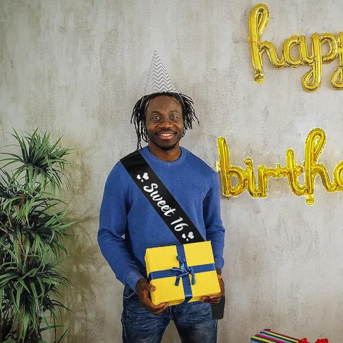 Miniatura 5 de Banda de cumpleaños de 16 años, banda de satén negro plateado con texto en inglés "Sweet 16" para niña, decoración de fiesta de cumpleaños de 16