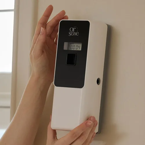 Miniatura 5 de Dispensador automático de fragancias LCD, montaje en pared/ABS de pie, dispensador de ambientador automático programable en aerosol para baño, Gris