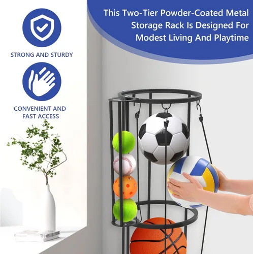 Miniatura 2 de Estante de almacenamiento para pelotas de garaje, soporte de pared para pelotas pequeñas, soporte vertical para baloncesto, fútbol, voleibol