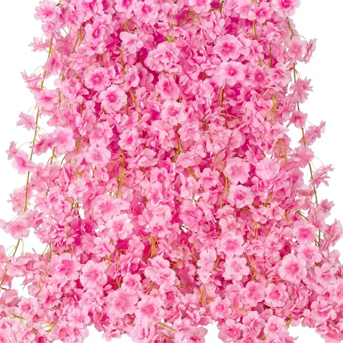 Miniatura 13 de Nuenen Paquete de 16 enredaderas artificiales de cerezo de 94.4 pies, guirnalda de flores de cerezo colgante, bonita decoración de habitación