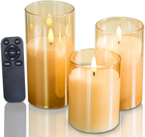 Miniatura 7 de CANDLE CHOICE Velas de Navidad sin llama con temporizador remoto, cera real, parpadeante, pilares LED con grabado deprimido, reno, Papá Noel, Blanco