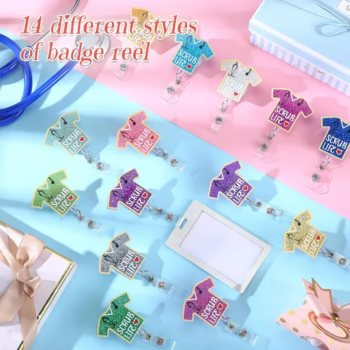 Miniatura 6 de Qilery 14 piezas de carrete retráctil para enfermera, soporte de clip de insignia CNA para enfermera, médico, vida, enfermera, regalos de la semana