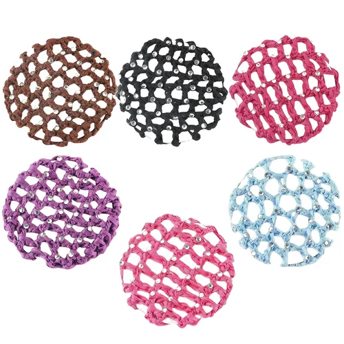 6 piezas de croché para moño, red de pelo con diamantes de imitación, decoración colorida de malla de punto, soportes para moños para mujeres y