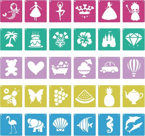Miniatura 8 de LanMa 30 plantillas de dibujo para niños y niñas, plantillas coloridas de pintura de plástico de 8 x 8 pulgadas, tiza para acera