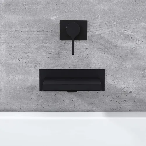 Miniatura 5 de sumerain Grifo de bañera de montaje en pared negro con boquilla de bañera en cascada manija única con válvula áspera de alto flujo Negro mate