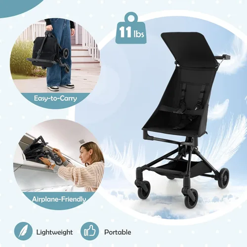 Miniatura 2 de BABY JOY Cochecito ligero, cochecito de viaje compacto para avión con fácil plegado con una sola mano, toldo ajustable, cesta de almacenamiento