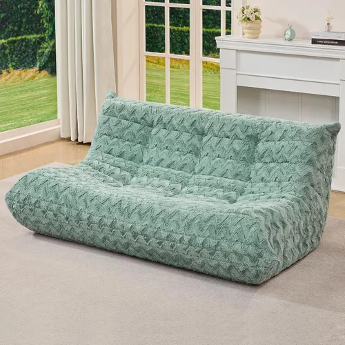 Miniatura 16 de Sillones tipo puf para adultos, puf gigante con espuma viscoelástica, sillón puf con relleno, piel sintética, para la sala, dormitorio u oficina azul