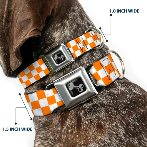 Miniatura 2 de Buckle-Down Checker White/Tan Orange Dog Collar Bone, Small/9-15