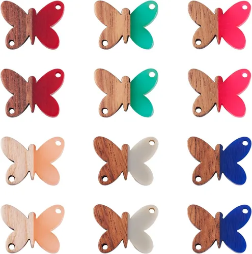 Miniatura 27 de Beadthoven 60 piezas Kit de Dijes de Madera de Resina Colgantes para Hacer Aretes Dijes Dorados para Aretes DIY Boho Piezas en Blanco de Madera