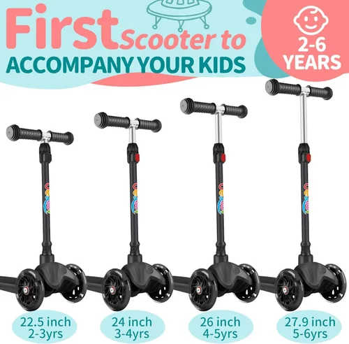 Miniatura 3 de BELEEV Patinete A1 para niños de 2 a 6 años, patinete de 3 ruedas para niños pequeños, niñas y niños, ruedas que se iluminan, altura ajustable