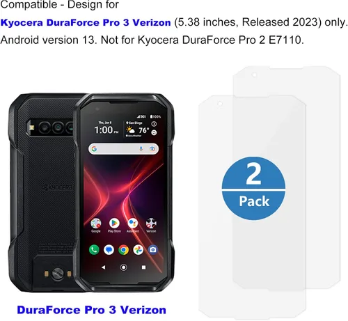 Miniatura 2 de Ailiber Protector de pantalla para Kyocera DuraForce Pro 3 [2 unidades], protector de pantalla DuraForce Pro3 de vidrio templado, antiarañazos