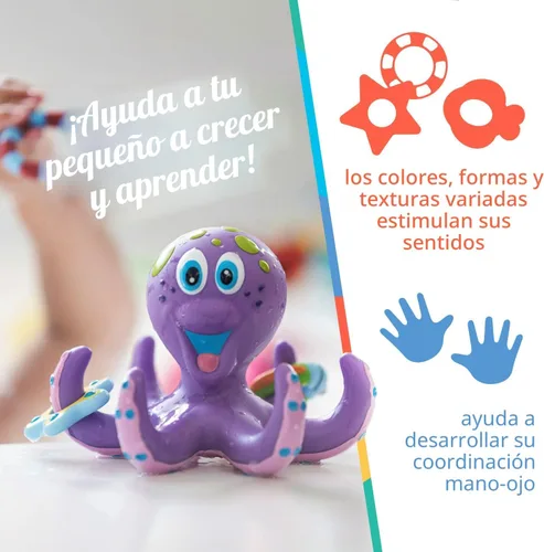 Miniatura 2 de Nuby Pulpo morado flotante con 3 anillos de hoopla interactivo juguete de baño