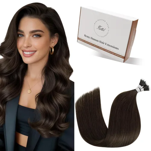 Miniatura 34 de Hetto Extensiones de cabello humano con nano cuentas, balayage, extensiones de cabello humano, color negro degradado a plateado, extensiones