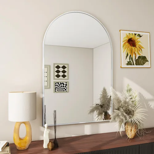 BEAUTYPEAK Espejo de baño de arco de 20 x 30 pulgadas, espejo de pared con marco de metal para dormitorio, entrada, sala de estar, plateado Plata