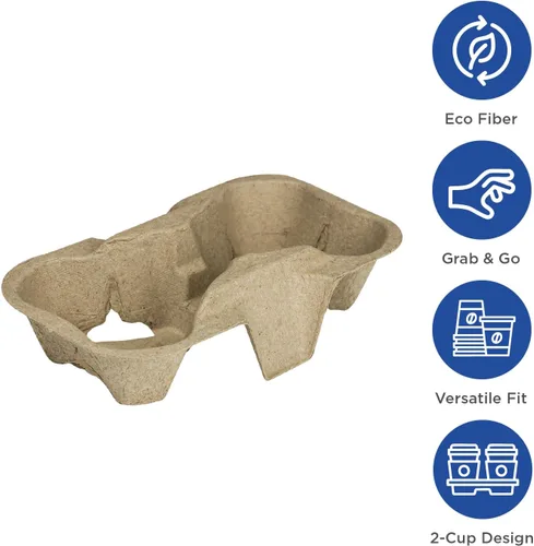 Miniatura 2 de Karat Portabebidas desechable Paquete de 600 Bandeja portadora de bebidas de fibra moldeada de 2 tazas (tazas de 8 a 24 onzas) resistente, fácil