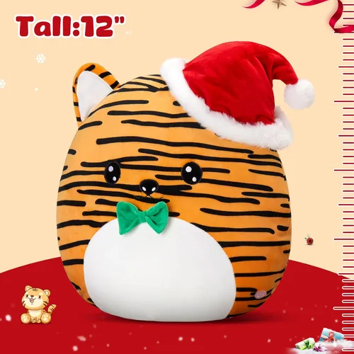 Miniatura 2 de Almohada de felpa de tigre de Navidad iluminada de 12 pulgadas, con animales de peluche de tigres musicales con luz LED nocturna, decoración
