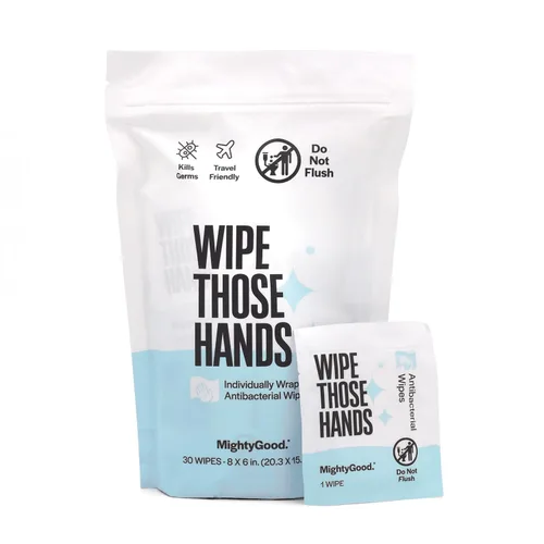 Wipe Those Hands On-The-Go Toallitas desinfectantes de manos -1 paquete de 30 toallitas de viaje envueltas individualmente, sin alcohol ni