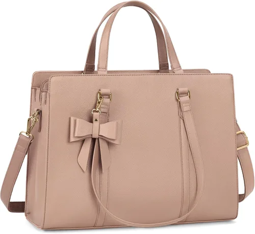 Miniatura 21 de Bolsa de computadora portátil para mujer, bolsa de mano para laptop de 15.6 pulgadas, bolsa de cuero impermeable, maletín grande y ligero, bolsa