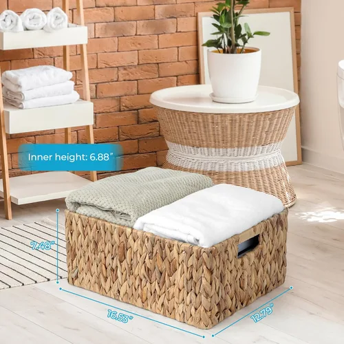 Miniatura 3 de Cesta de mimbre grande para organización, rectangular a prueba de humedad, cesta de almacenamiento de mimbre grande de plástico para estante