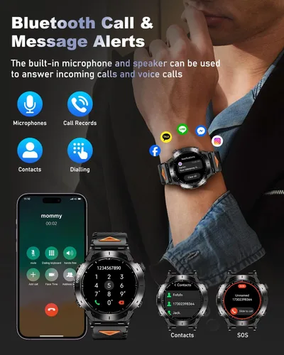 Miniatura 4 de GPS Military Smart Watch For Men With Bluetooth Call, 1.43" AMOLED Waterproof Fitness Tracker With Heart Rate/Sleep Monitor/Flashlight, 170+ Sports