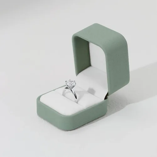 Miniatura 5 de Caja de anillo de cuero para compromiso de propuesta Caja de regalo de anillo de joyería de cuero verde oliva