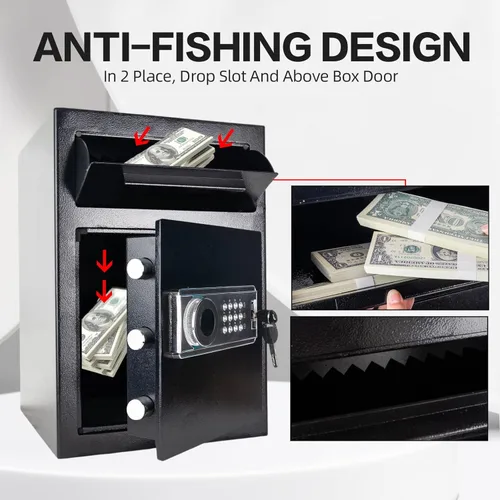 Miniatura 2 de Caja fuerte de seguridad para negocios de 2.5 cachorros con teclado digital, caja fuerte con ranura de caída con caja de carga frontal para dinero