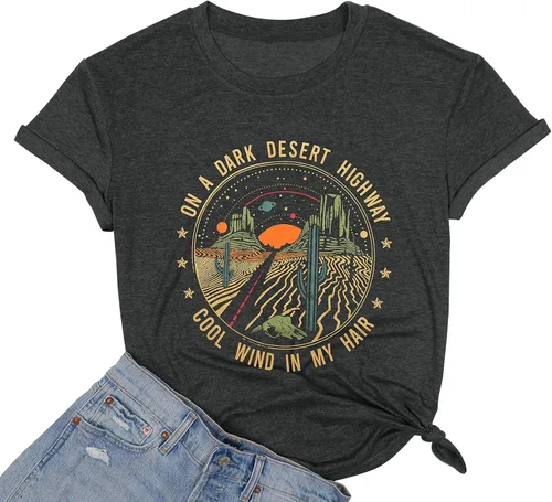 Camisetas de aventura para mujer, camiseta retro de la carretera del desierto, divertida camiseta gráfica de la naturaleza, casual, de algodón,