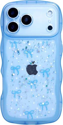 Miniatura 34 de Qokey Funda para iPhone 12 Pro Max de 6.7 pulgadas, diseño de onda rizada, borde transparente, brillante con purpurina, estrella brillante, bonita