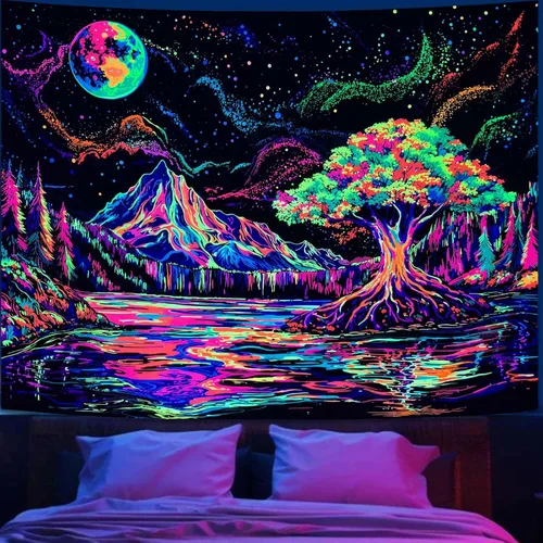 Miniatura 18 de Zussun Tapiz blanco y negro con noche estrellada, tapices de montaña para dormitorio, estética de luna y estrellas, tapiz para colgar en la pared