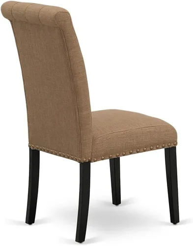 Miniatura 7 de East West Furniture BRP1T17 Bremond Parson - Juego de 2 sillas acolchadas de tela de lino color sable ligero con ribete de clavos, color negro
