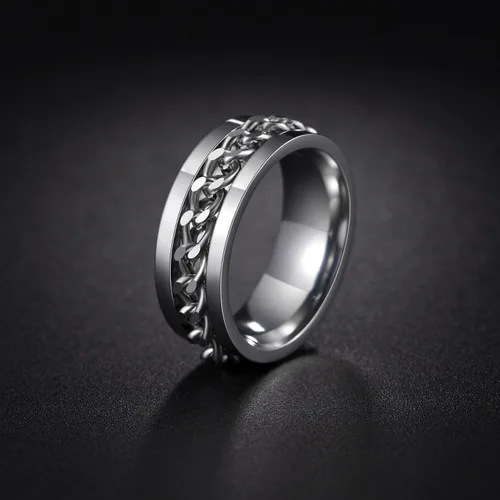 Miniatura 129 de Anillos giratorios para la ansiedad para hombre, anillos clásicos de cadena para mujeres y adultos, anillo de acero de titanio